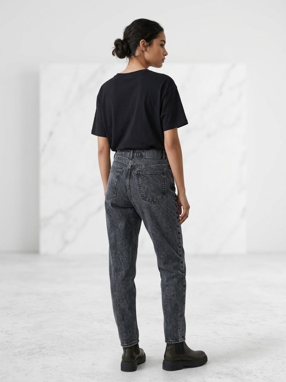 Zara Black Charcoal Acid Wash Straight Leg Jeans Size 6 EUR 38